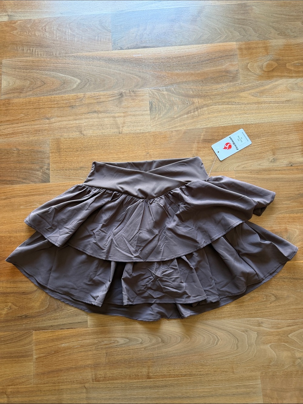 Women's Tiered A-Line Athletic Skort in Brown with V-Waistline